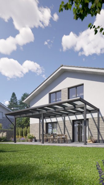 REXOclassic® VSG Alu Terrassenüberdachung mit Wandpfosten, 7m x 5m