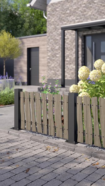 REXOprotect® Design-Vorgartenzaun 'Graue Kiefer', Alu-Profile anthrazit