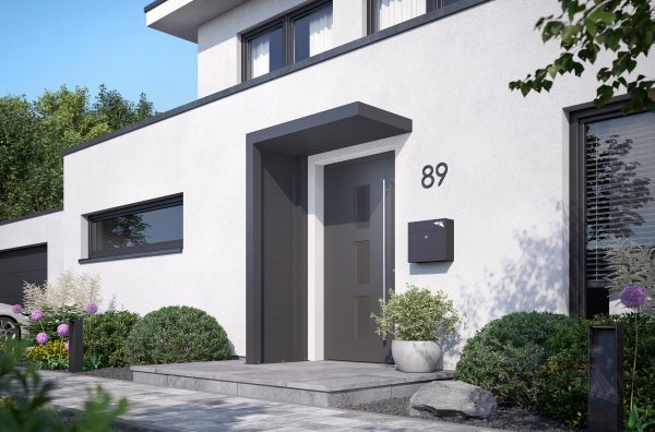 REXOlife® Haustür-Vordach, Dach: Aluminium, Anthrazit – Seitenteil: Alu Trennwand, Anthrazit