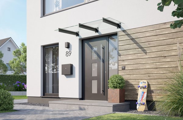 REXOsky Haustür-Vordach 2000 x 951mm mit Acrylglas, anthrazit