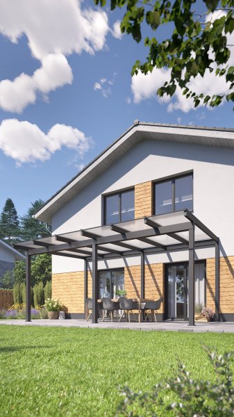 REXOclassic® Alu Terrassenüberdachung mit Wandpfosten, 7m x 5m
