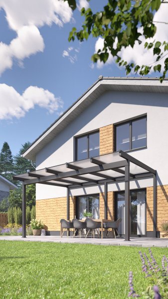 REXOclassic® Alu Terrassenüberdachung mit Wandpfosten, 5m x 2,5m