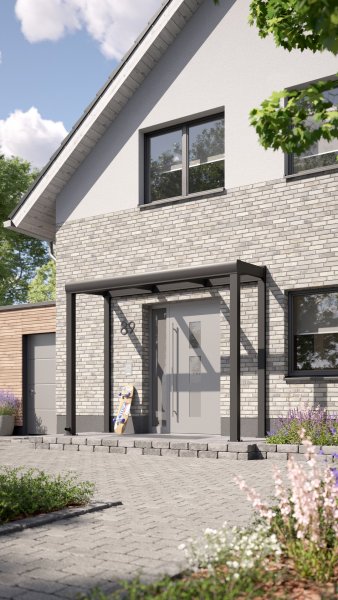 REXOvita® Alu Haustür-Vordach mit Wandpfosten, 3m x 1,5m