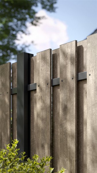 REXOprotect® Alu-Lattenzaun, vertikal, Zaunbretter Treibholz konkav, Alu-Profile anthrazit