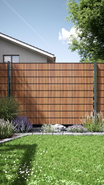 REXOprotect® Sichtschutzstreifen für Stabmattenzaun, Farbe 'Lightwood'
