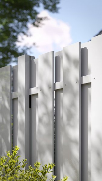 REXOprotect® Alu-Lattenzaun, vertikal, Zaunbretter weiß, Alu-Profile weiß