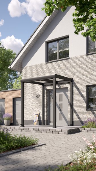 REXOvita® Alu Haustür-Vordach mit Wandpfosten, 2m x 2m