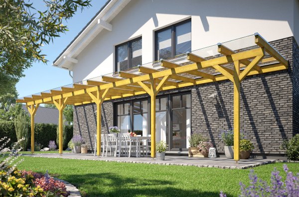 REXOcomplete® Holz Terrassenüberdachung VSG 10m x 3,5m