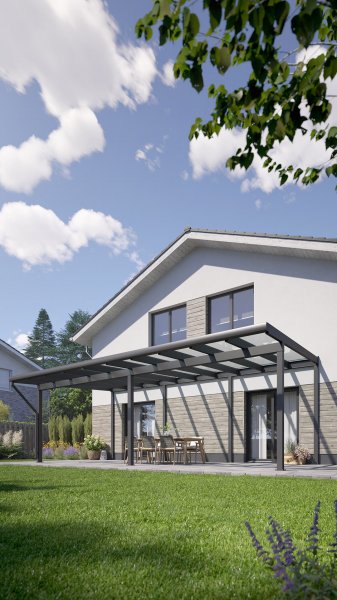 REXOclassic® VSG Alu Terrassenüberdachung mit Wandpfosten, 8m x 2m