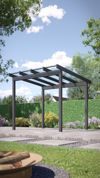 REXOfree® Alu Überdachung freistehend 3m x 3m, VSG-Glas