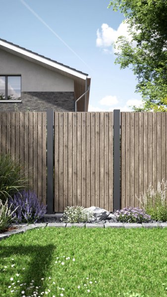 REXOprotect® Alu-Lattenzaun, Rhombus offen, vertikal, Treibholz, Alu-Profile anthrazit