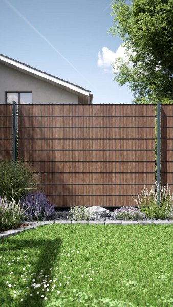 REXOprotect® Sichtschutzstreifen für Stabmattenzaun, Farbe 'Darkwood'