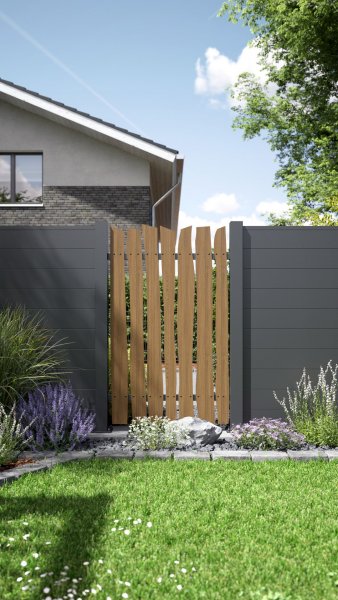 REXOprotect® Design Zaunbretter 'Teak', Alu-Profile anthrazit