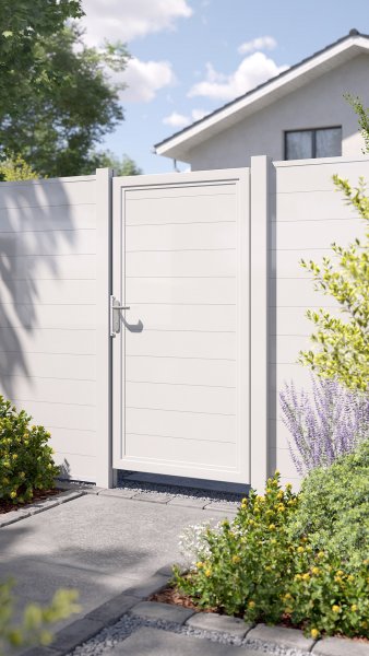 REXOprotect® Alu-Gartentor weiß, mit Trennwandprofilen, 1 Meter Breite