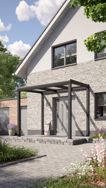REXOvita® Alu Haustür-Vordach mit Wandpfosten, 3m x 2m