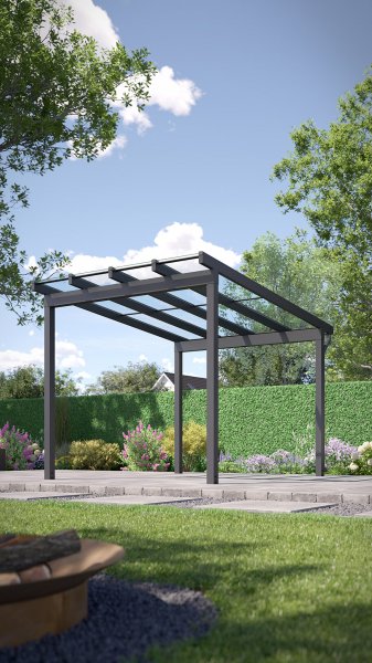REXOfree® Alu Überdachung freistehend 3m x 3,5m, VSG-Glas