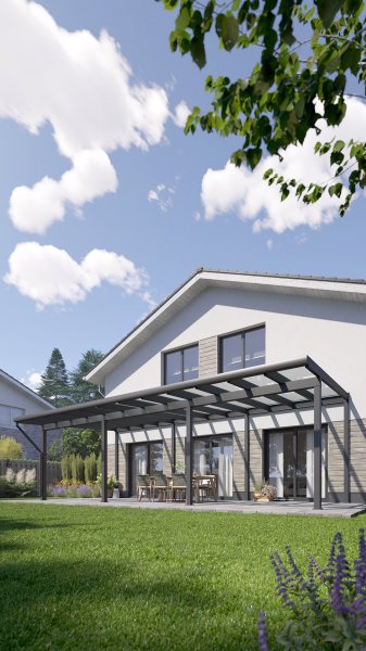 REXOclassic® VSG Alu Terrassenüberdachung mit Wandpfosten, 10m x 4m
