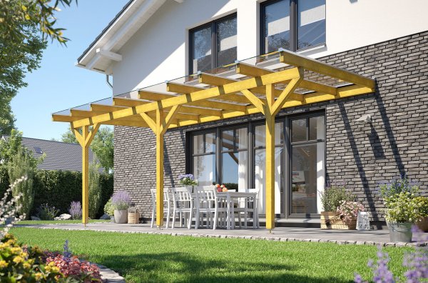 REXOcomplete® Holz Terrassenüberdachung VSG 7m x 2m