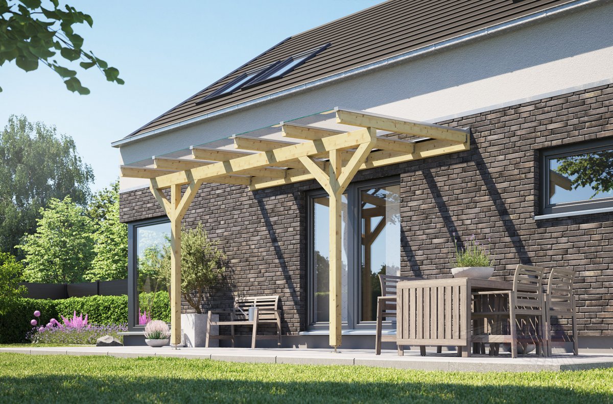 REXOcomplete Holz Terrassenüberdachung VSG 4m x 2,5m Rexin-Shop