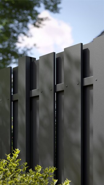REXOprotect® Alu-Lattenzaun, vertikal, Zaunbretter anthrazit, Alu-Profile anthrazit