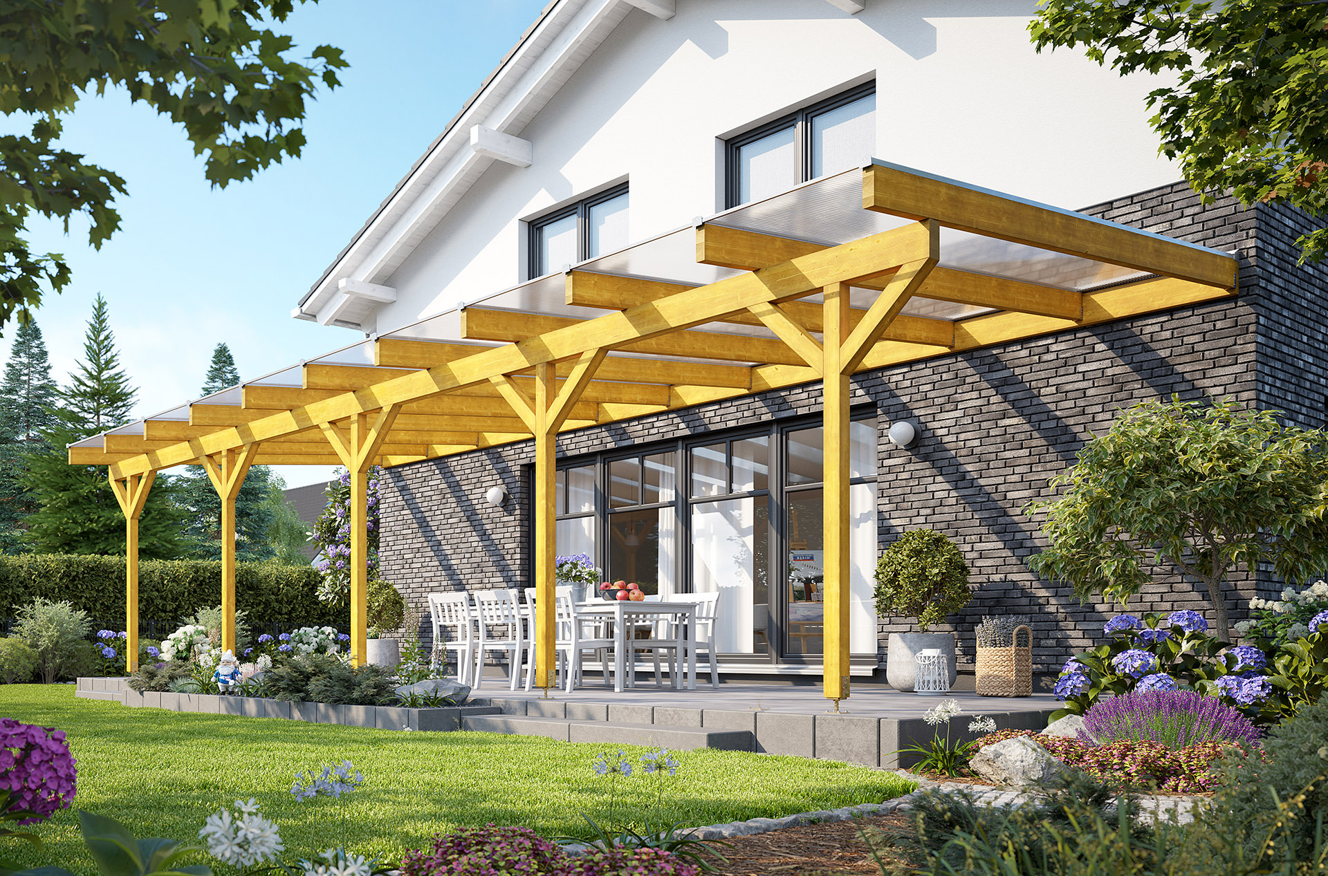 REXOcomplete® Holz Terrassenüberdachung 10m x 4,5m ▷ Rexin-Shop