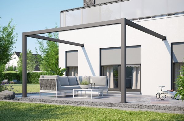 REXOcube® Pergola aus Aluminium 5m x 5m, Wandbefestigung