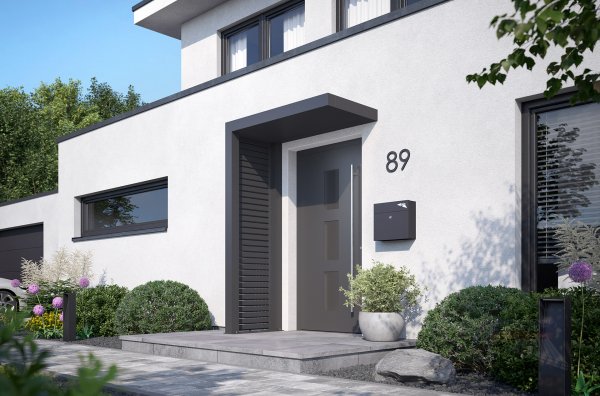 REXOlife® Haustür-Vordach, Dach: Aluminium, Anthrazit – Seitenteil: Rhombus, Anthrazit