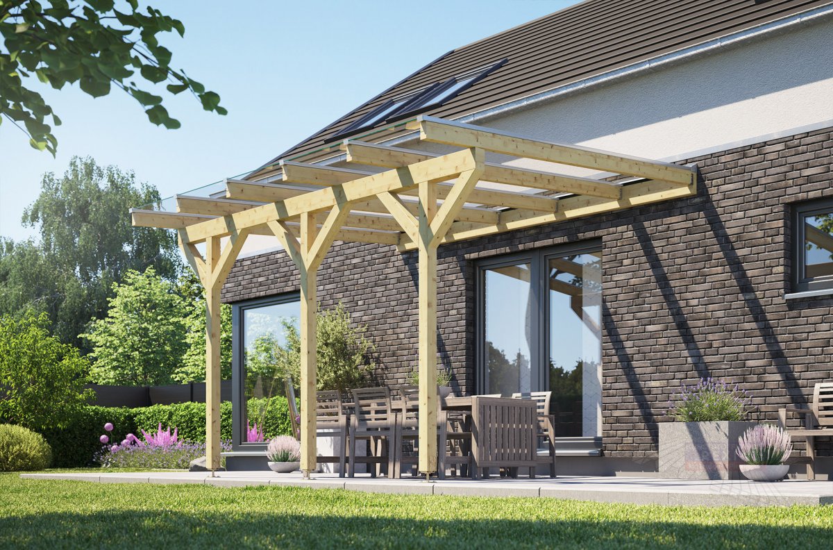 REXOcomplete Holz Terrassenüberdachung VSG 4m x 3,5m Rexin-Shop