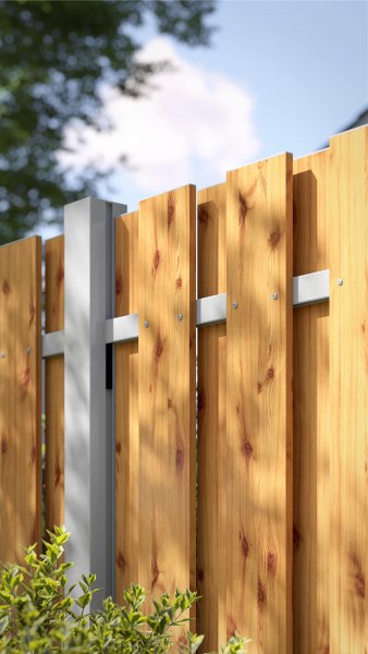 REXOprotect® Alu-Lattenzaun, vertikal, Zaunbretter Fichte konkav, Alu-Profile weiß