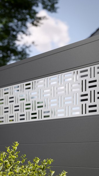 REXOprotect® Alu-Sichtschutzzaun mit Design-Element 'Beams' und Alu-Profilen anthrazit