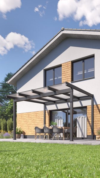 REXOclassic® Alu Terrassenüberdachung mit Wandpfosten, 3m x 3,5m