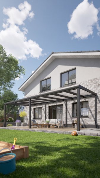 REXOpremium® Alu Terrassenüberdachung mit Wandpfosten, 8m x 4,5m