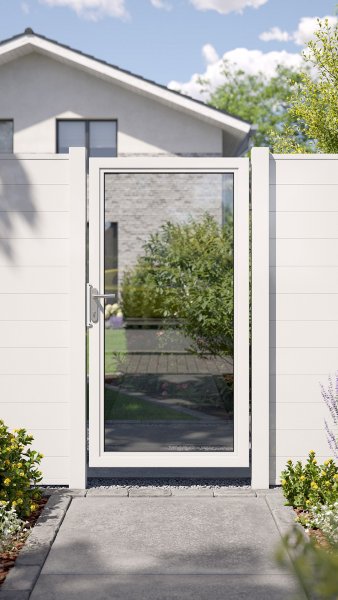 REXOprotect® Alu-Gartentor weiß, Glas, 1 Meter Breite