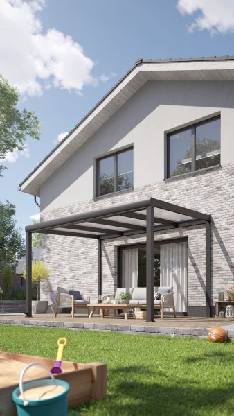 REXOpremium® Alu Terrassenüberdachung mit Wandpfosten, 3m x 3,5m