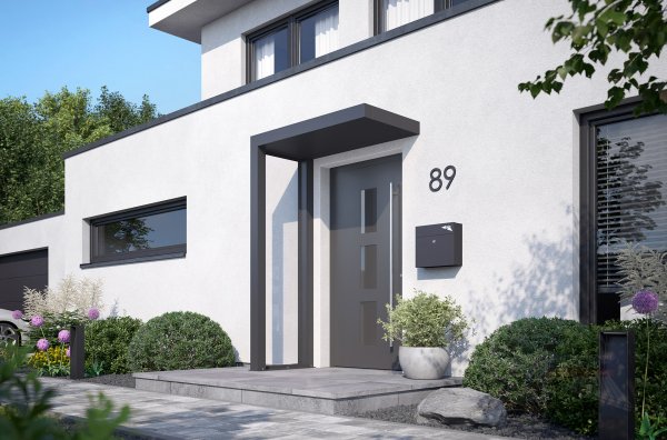 REXOlife® Haustür-Vordach, Dach: Aluminium, Anthrazit – Seitenteil: PLEXIGLAS®