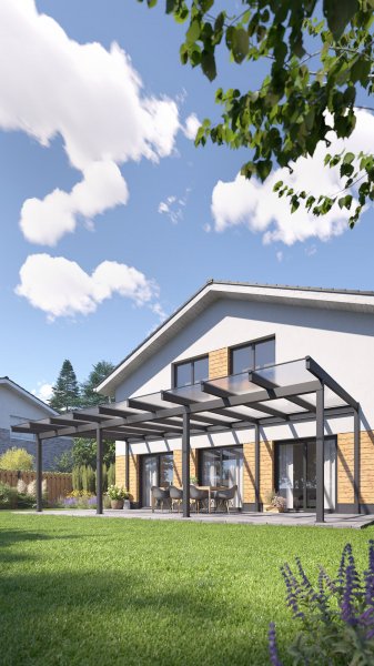 REXOclassic® Alu Terrassenüberdachung mit Wandpfosten, 10m x 5m