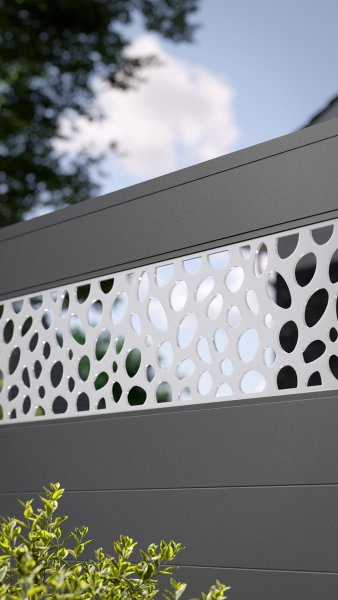 REXOprotect® Alu-Sichtschutzzaun mit Design-Element 'Rocks' und Alu-Profilen anthrazit