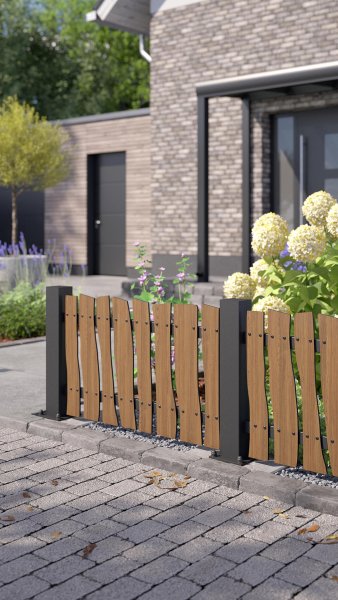 REXOprotect® Design-Vorgartenzaun 'Teak', Alu-Profile anthrazit