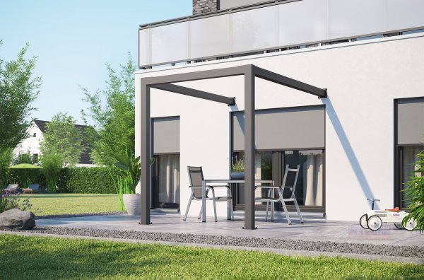 REXOcube® Pergola aus Aluminium 2m x 4m, Wandbefestigung