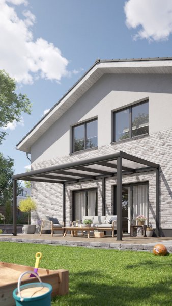 REXOpremium® Alu Terrassenüberdachung mit Wandpfosten, 5m x 2,5m