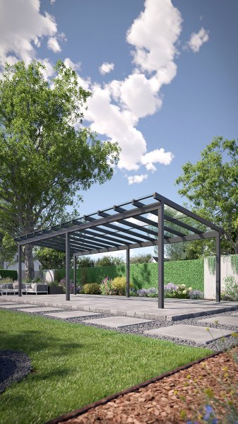 REXOfree® Alu Überdachung freistehend 9m x 3,5m, VSG-Glas