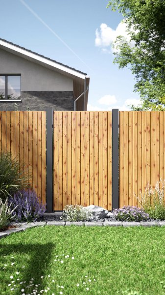 REXOprotect® Alu-Lattenzaun, Rhombus offen, vertikal, Fichte, Alu-Profile anthrazit