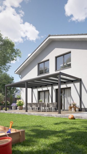 REXOpremium® VSG Alu Terrassenüberdachung mit Wandpfosten, 6m x 2m