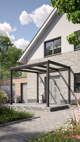 REXOvita® Alu Haustür-Vordach mit Wandpfosten, 3m x 3m