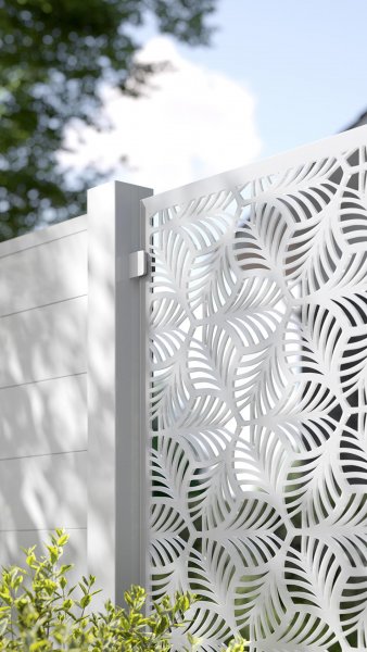 REXOprotect® Design-Zaunelement 'Monstera' für Alu-Profile weiß