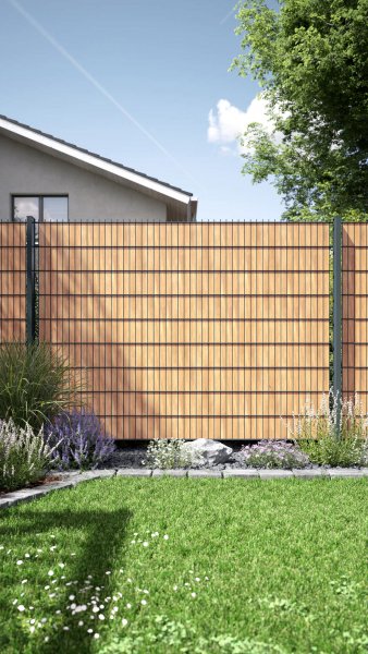 REXOprotect® Sichtschutzstreifen für Stabmattenzaun, Farbe 'Lightwood'