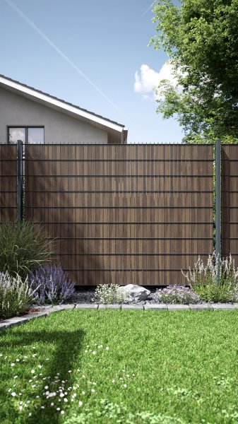 REXOprotect® Sichtschutzstreifen für Stabmattenzaun, Farbe 'Darkwood'