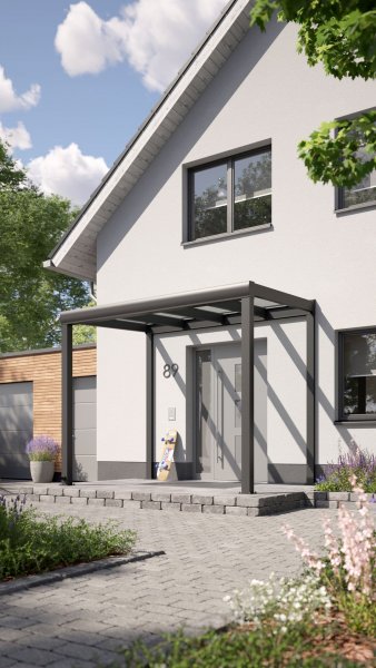 REXOvita® VSG Haustür-Vordach mit Wandpfosten, 3m x 2,5m