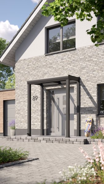 REXOvita® Alu Haustür-Vordach mit Wandpfosten, 2m x 1m