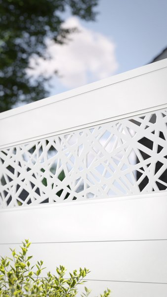 REXOprotect® Alu-Sichtschutzzaun mit Design-Element 'Abstract' und Alu-Profilen weiß